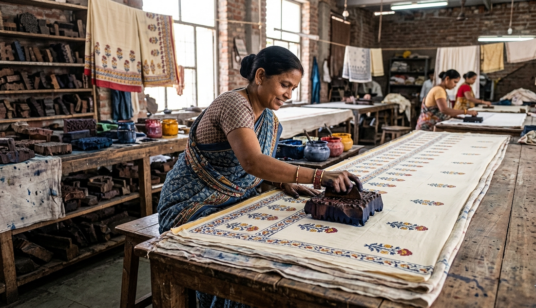 Bagru handblock mulmul cotton saree Rajasthan
