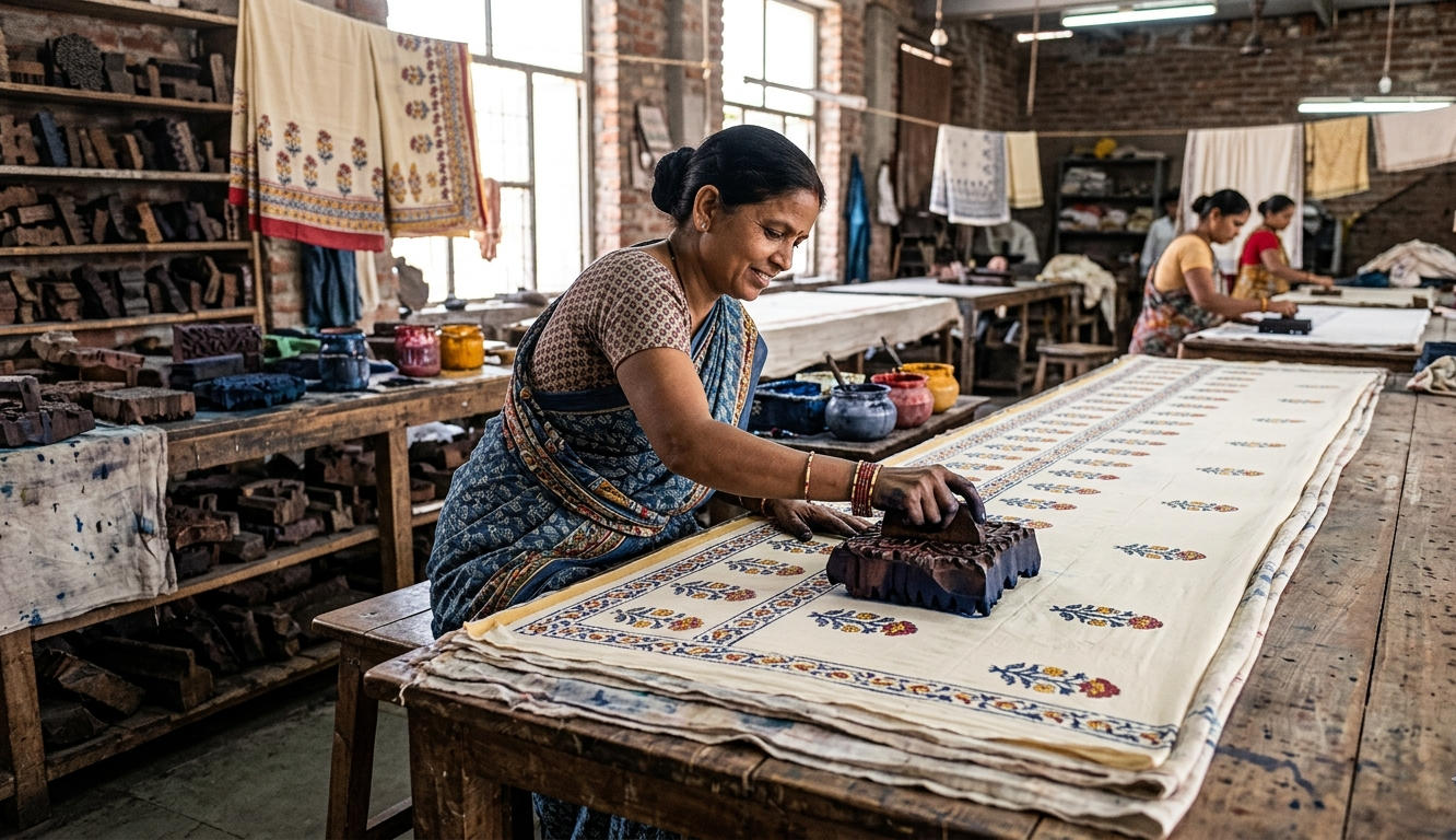 Bagru handblock mulmul cotton saree Rajasthan