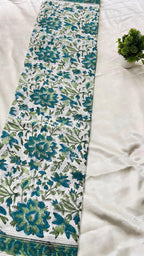 Blue Flower Pure Cotton Handblock Mul Saree