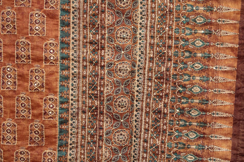 Brown Kantha Work Cotton Saree