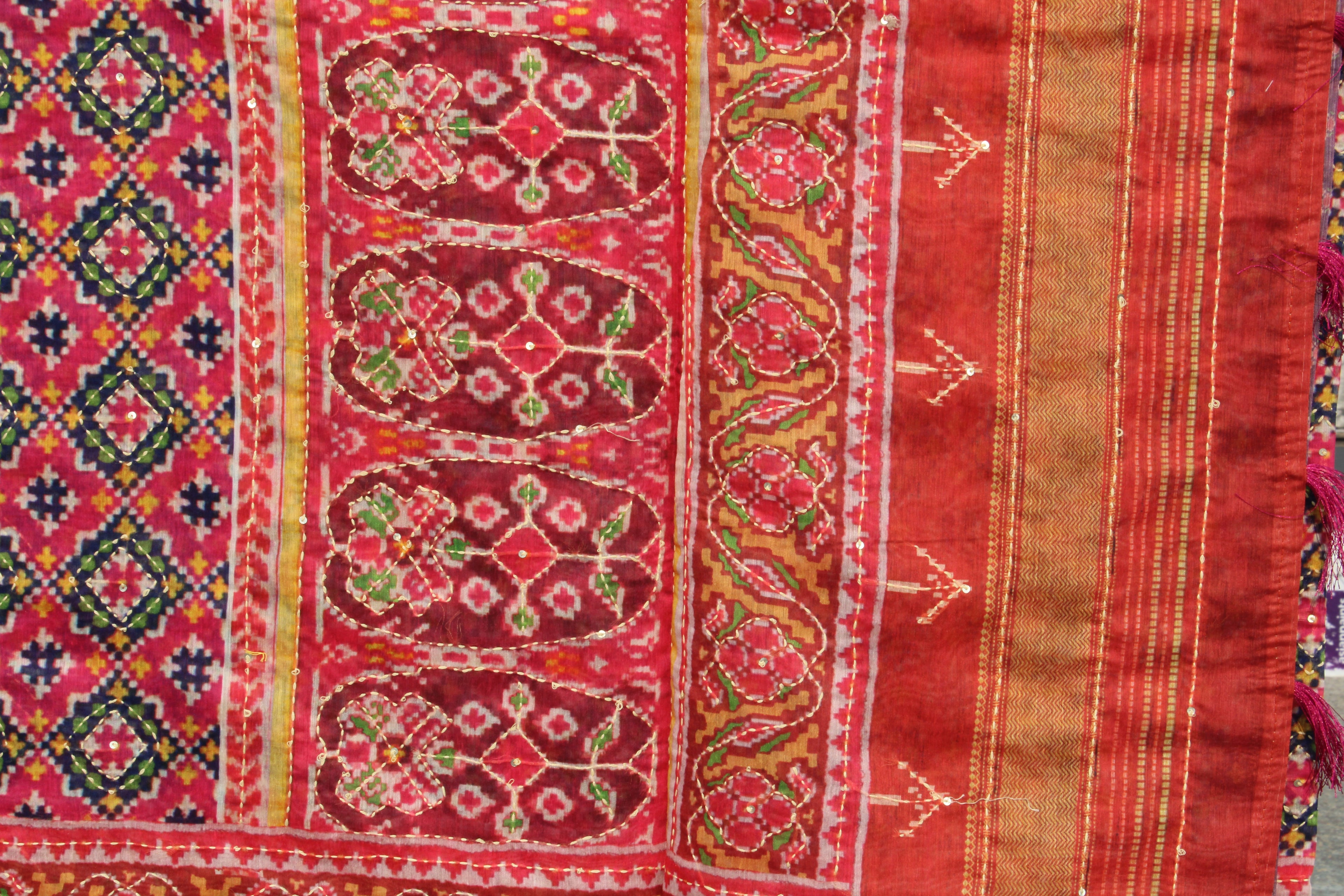 Patola Kantha Work Saree - Pink