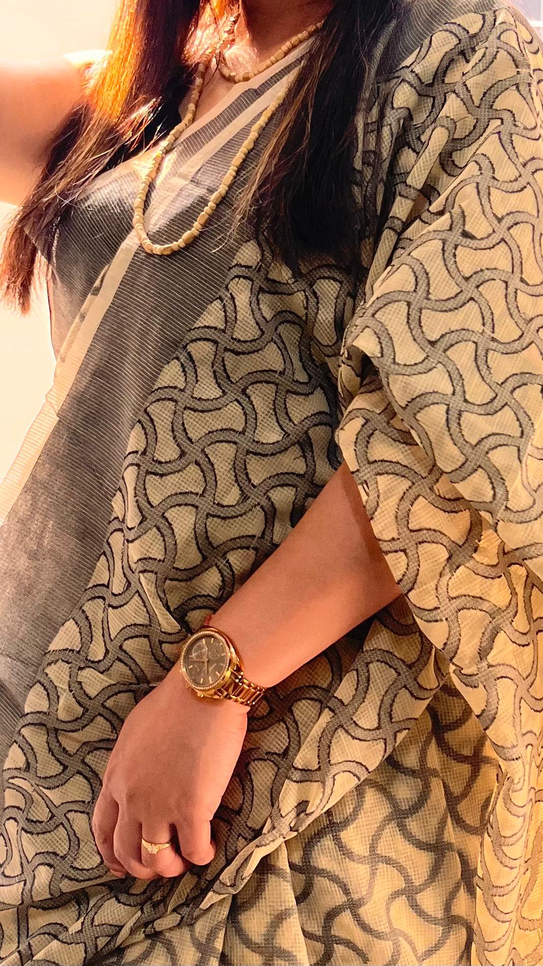 Off White Muga Cotton Woven Saree