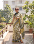 Pure Cotton Mul Mul Handblock Saree
