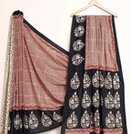 Geometrical Pure Cotton Bagru Handblock Mul Saree - Red with Black Border