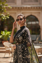 Black Kantha Work Cotton Saree