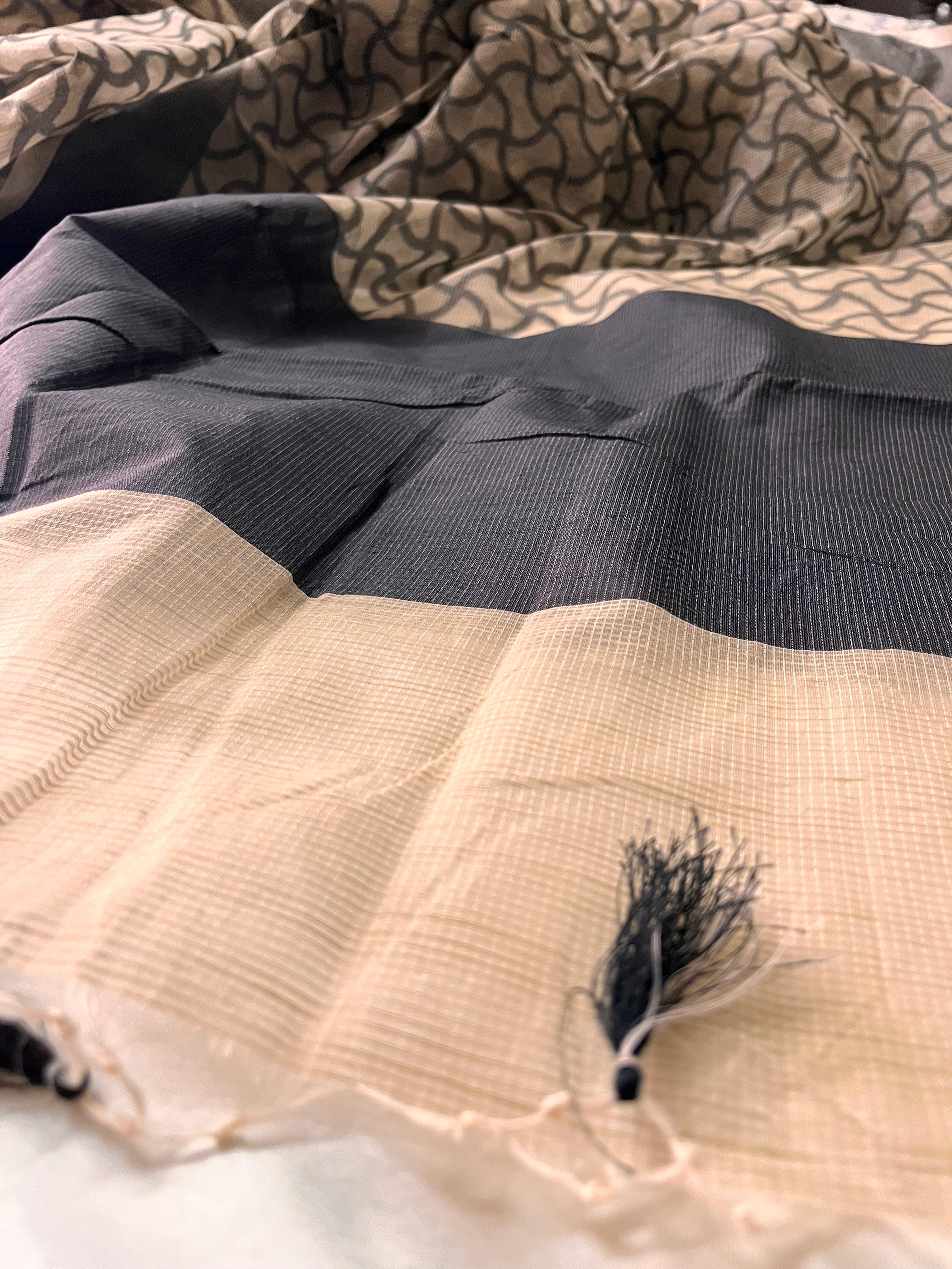 Off White Muga Cotton Woven Saree