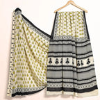 Yellow Buti Handblock Mul Saree