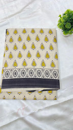 Yellow Buti Handblock Mul Saree