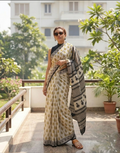 Yellow Buti Handblock Mul Saree